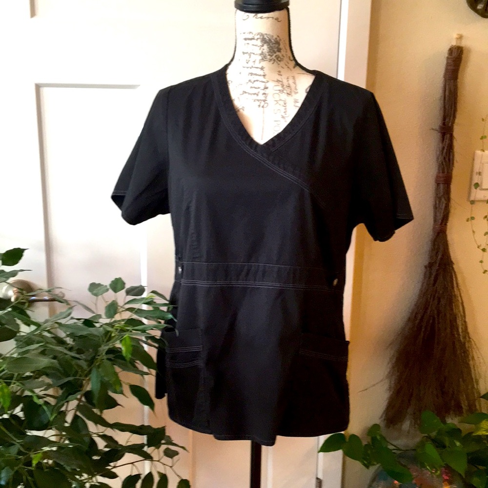 Dickies mock wrap black scrub top